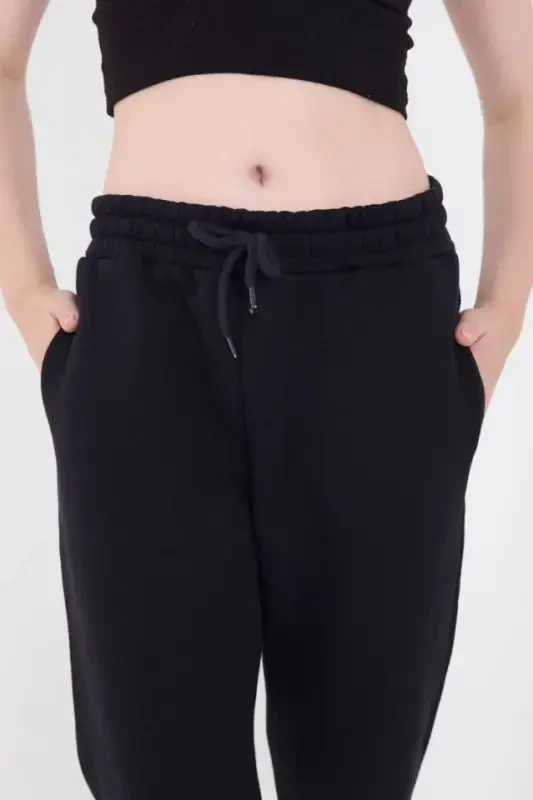 Three Thread Basic Elastic Waistband Sweatpants - Navy Blue - 3