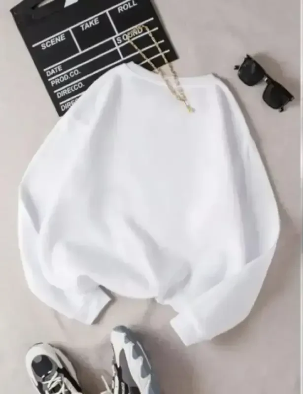 Three-Thread Bicycle Collar Basic Sweatshirt - White - 1