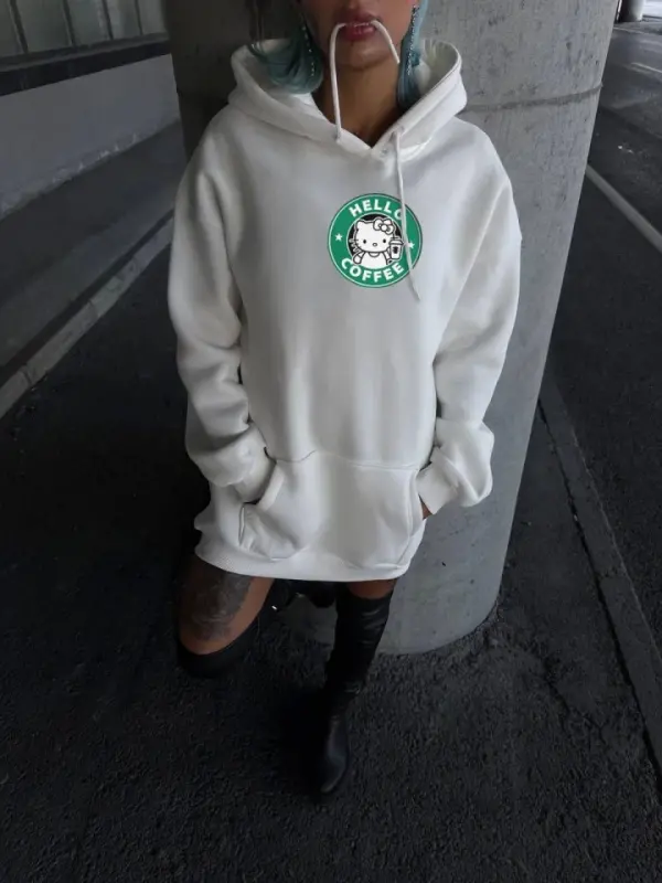 Three-Thread Combed Cotton Long Sleeve Hooded Sweatshirt - White - 2