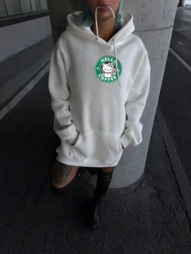 Three-Thread Combed Cotton Long Sleeve Hooded Sweatshirt - White - 3