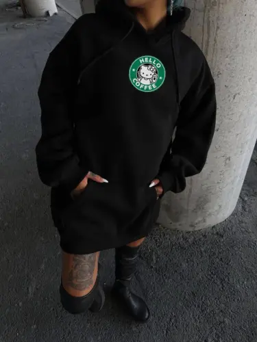 Three Thread Combed Cotton Long Sleeve Hoodie Sweatshirt - Black - 1