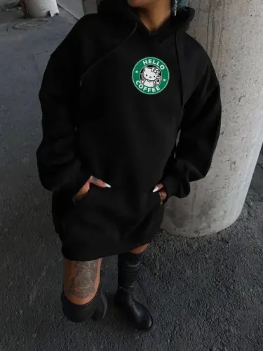 Three Thread Combed Cotton Long Sleeve Hoodie Sweatshirt - Black - 2