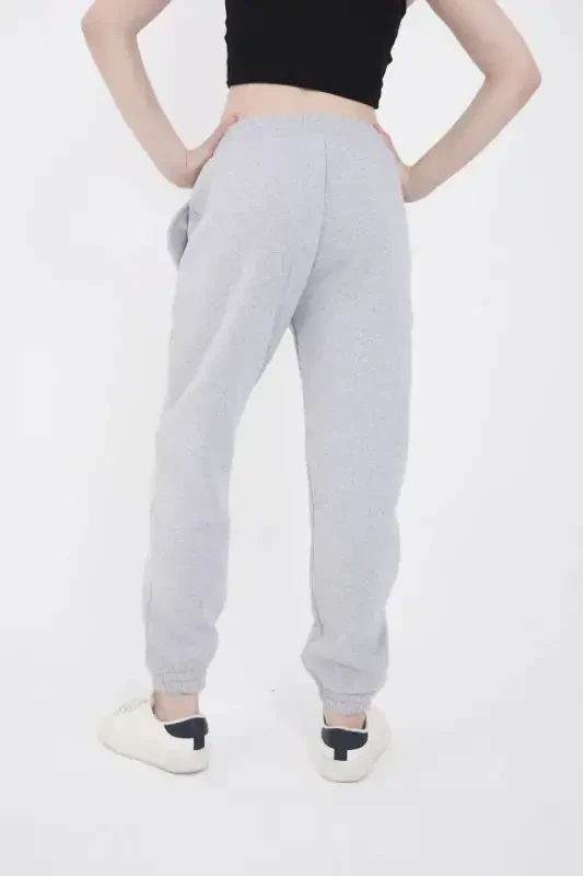 Three Thread Elastic Waistband Printed Sweatpants - Gray - 4