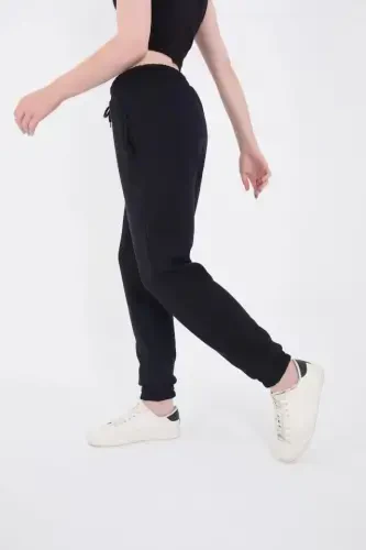 Three Thread Elastic Waistband Printed Sweatpants - Navy Blue - 4