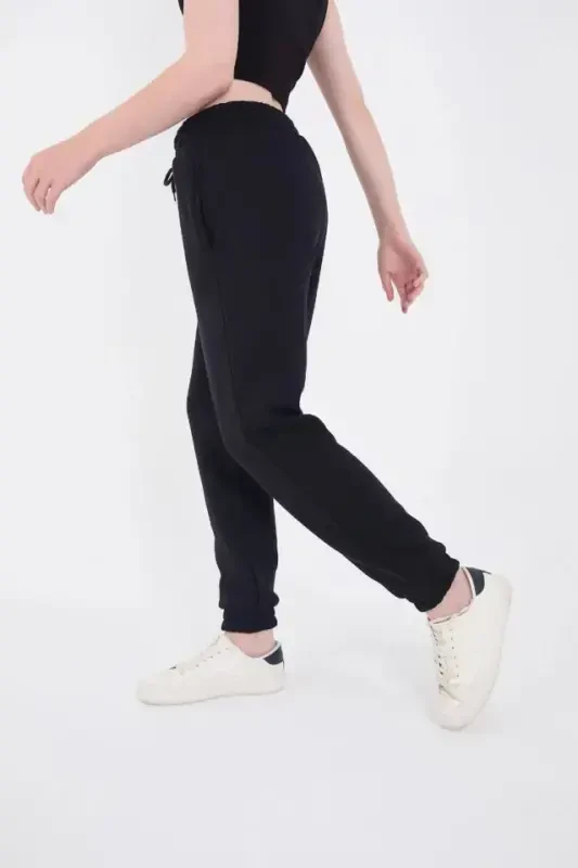 Three Thread Elastic Waistband Printed Sweatpants - Navy Blue - 4