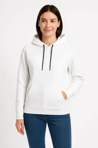 Three-Thread Hooded Kangaroo Pocket Sweatshirt Hoodie - White - 1