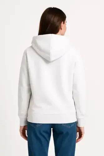 Three-Thread Hooded Kangaroo Pocket Sweatshirt Hoodie - White - BÜYÜKBEDENIZ (1)