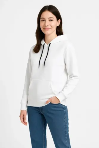 Three-Thread Hooded Kangaroo Pocket Sweatshirt Hoodie - White - 3