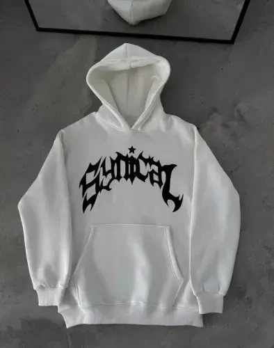 Three Thread Hooded Printed Oversize Sweatshirt - White - BÜYÜKBEDENIZ (1)