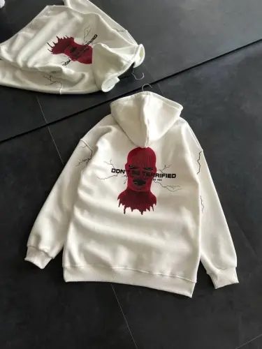 Three-Thread Hooded Printed Oversize Sweatshirt - White - BÜYÜKBEDENIZ (1)