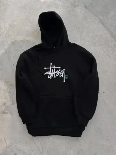 Three Thread Hooded Printed Sweatshirt - Black - BÜYÜKBEDENIZ (1)