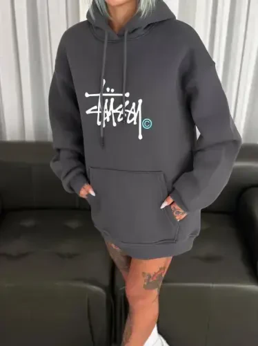 Three Thread Hooded Printed Sweatshirt - Smoked - 1