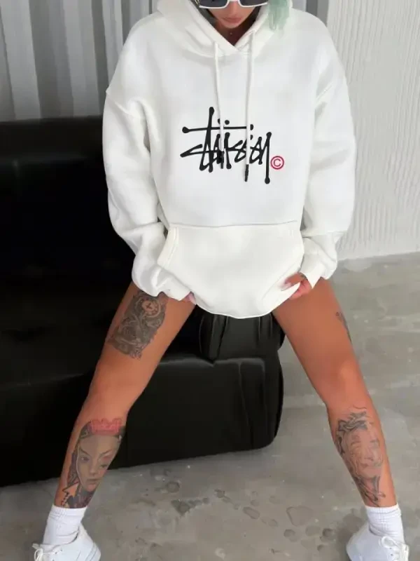 Three Thread Hooded Printed Sweatshirt - White - BÜYÜKBEDENIZ