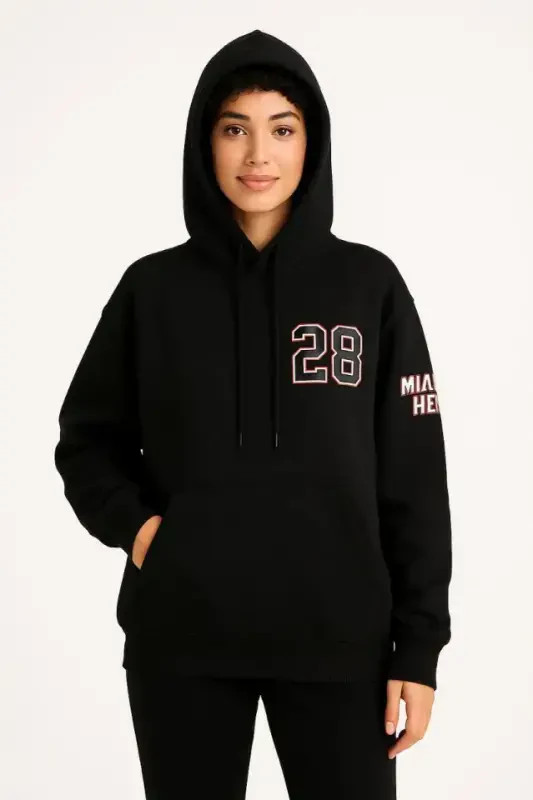 Three Thread Hoodie Front and Back Printed Sweatshirt Hoodie - Black - 1