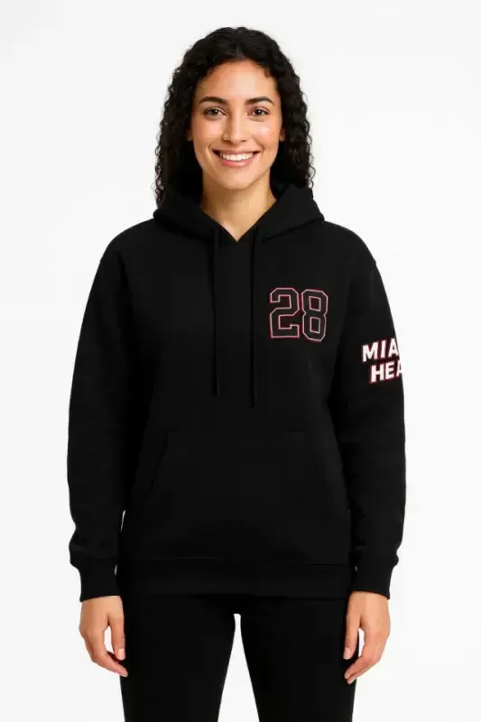 Three Thread Hoodie Front and Back Printed Sweatshirt Hoodie - Black - 2