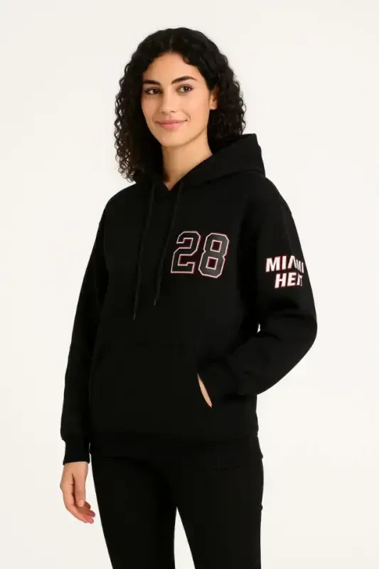 Three Thread Hoodie Front and Back Printed Sweatshirt Hoodie - Black - 4