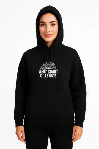 Three Thread Hoodie Front and Back Printed SweatShirt Hoodie - Black - 1