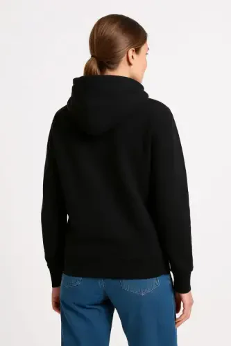 Three Thread Kangaroo Pocket Hoodie Sweatshirt - Black - BÜYÜKBEDENIZ (1)