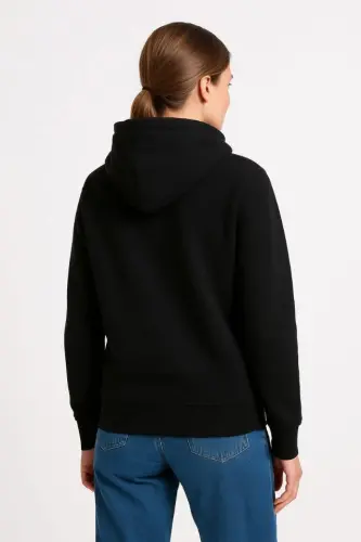 Three Thread Kangaroo Pocket Hoodie Sweatshirt - Black - 2