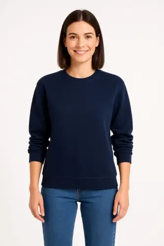 Three-Thread Plain Crew Neck Sweatshirt - Navy Blue - BÜYÜKBEDENIZ (1)