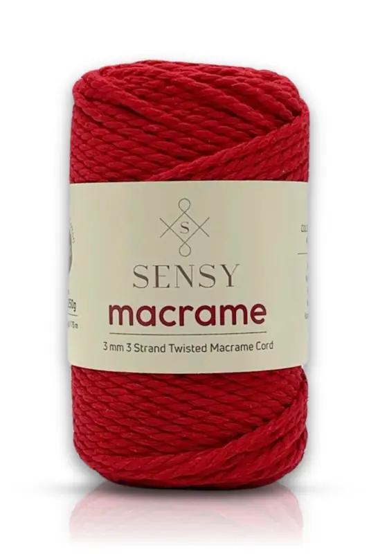 Three-Twist 250 Gram Cotton Carded Macrame Macrame Rope Hobby Yarn 3-Ply Red-Red - SENSY