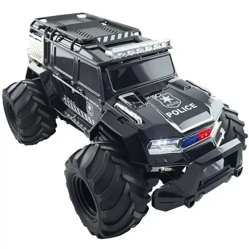 Threeking 1: 14 suv o'tmaydigan Rc politsiya mashinalari Amfibiya masofadan boshqarish mashinasi SUV yuk mashinasi Ichki tashqi o'yinchoqlar politsiya sirenasi chiroqlari bilan 6 7 8 9 10 11 12 yoshli bolalar uchun sovg'alar - 5