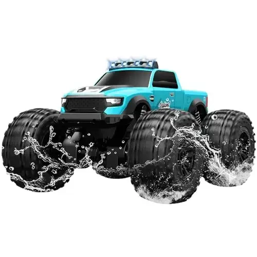 Threeking 1: 14 Waterproof Monster Truck Toys RC Cars Speed-Adjustable Amphibious Remote Control Car Trucks with Lights 4WD All Terrain Off-Road Pickup Toy Gifts Presents - THREEKING