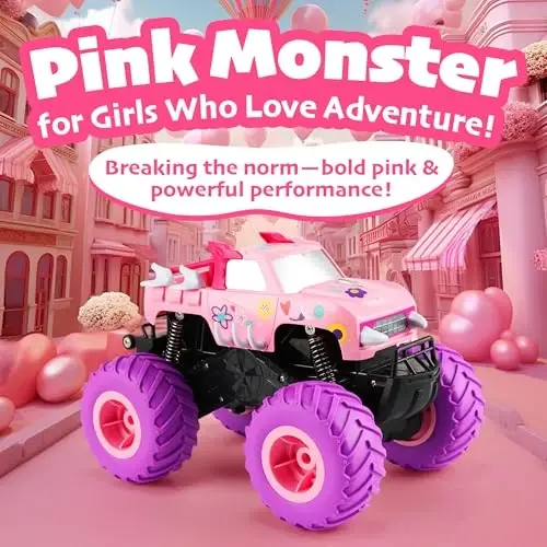 Threeking 1: 16 Waterproof Pink RC Monster Truck Toys Amphibious Remote Control Car Pickup 4WD All-Terrain Toy Gift for Girls Ages 6 7 8 9 10 11 12 Durable Off-Road Fun for Indoor & Outdoor Play - 2