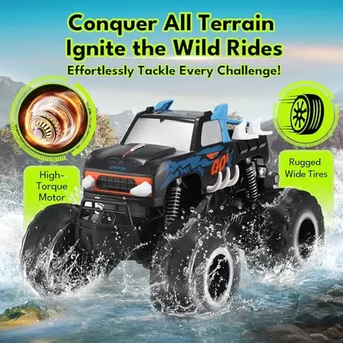 Threeking 1: 16 Waterproof Monster Truck Toys RC Cars Amphibious Remote Control Car Trucks 4WD All Terrain Off-Road Pickup Toy for 6 7 8 9 10 11 12 Year Old Boys Girls Kids Gifts Presents - THREEKING (1)