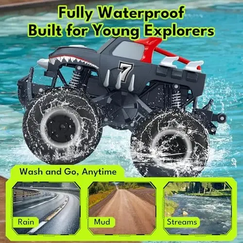 Threeking 1: 16 Waterproof Monster Truck Pickup Toys RC Cars Remote Control Car Truck Toys 4WD All Terrain Off-Road Car Toy Gifts Presents 6 7 8 9 10 11 12 Year Old Kids Boys Girls Toys - 2