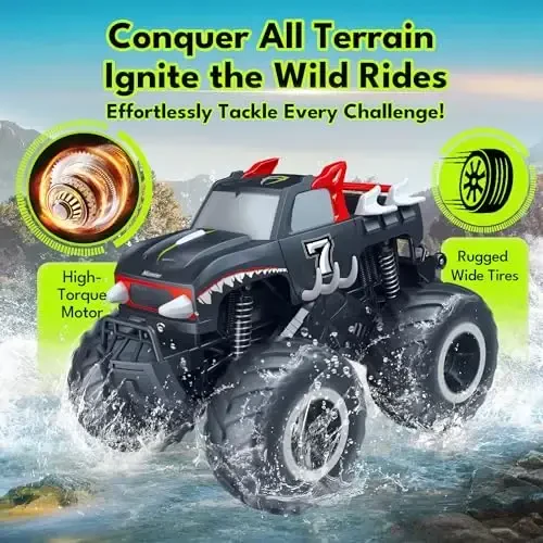 Threeking 1: 16 Waterproof Monster Truck Pickup Toys RC Cars Remote Control Car Truck Toys 4WD All Terrain Off-Road Car Toy Gifts Presents 6 7 8 9 10 11 12 Year Old Kids Boys Girls Toys - 3