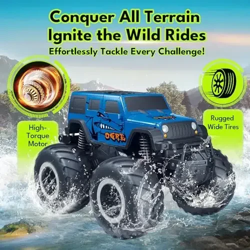 Threeking 1: 16 Waterproof Monster Truck SUV Toys RC Cars Remote Control Car Truck Toys 4WD All Terrain Off-Road Car Toy Gifts Presents 6 7 8 9 10 11 12 Year Old Kids Boys Girls Toys - 3