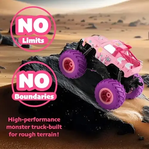 Threeking 1: 16 Waterproof Pink RC Monster Truck Toys Amphibious Remote Control Car Pickup 4WD All-Terrain Toy Gift for Girls Ages 6 7 8 9 10 11 12 Durable Off-Road Fun for Indoor & Outdoor Play - 4