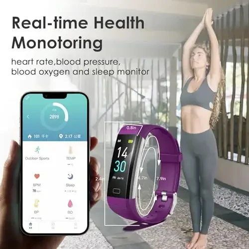 threesheep Fitness Tracker erkaklar va ayollar uchun, faollik kuzatuvchi va uyqu monitori bilan suvga chidamli fitnes soati, Android va iOS telefonlar uchun aqlli soat (siyohrang) - 5