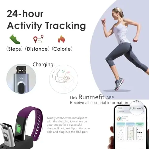 threesheep Fitness Tracker for Men and Women,Fitness Watch Waterproof with Activity Tracker and Sleep Monitor,Smart Watch for Android and iOS Phones(Purple) - 2