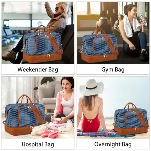 TIBES Kadınlar için Seyahat Hafta Sonu Çantası, Ayakkabı Bölmeli Gece Çantası | Spor, Seyahat, Hastane, İş Gezisi için 3 Parça Büyük Seyahat Duffel Çantası, El Çantası Tote, Islak ve Kuru Ayrımı, Suya Dayanıklı - TIBES (1)