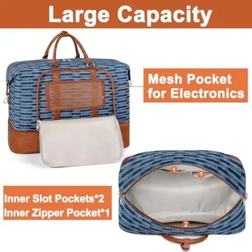 TIBES Kadınlar için Seyahat Hafta Sonu Çantası, Ayakkabı Bölmeli Gece Çantası | Spor, Seyahat, Hastane, İş Gezisi için 3 Parça Büyük Seyahat Duffel Çantası, El Çantası Tote, Islak ve Kuru Ayrımı, Suya Dayanıklı - 4