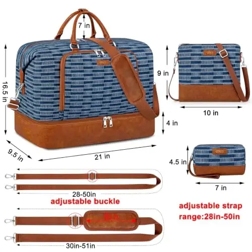 TIBES Kadınlar için Seyahat Hafta Sonu Çantası, Ayakkabı Bölmeli Gece Çantası | Spor, Seyahat, Hastane, İş Gezisi için 3 Parça Büyük Seyahat Duffel Çantası, El Çantası Tote, Islak ve Kuru Ayrımı, Suya Dayanıklı - 6