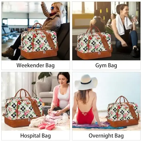 TIBES Kadınlar için Seyahat Hafta Sonu Çantası, Ayakkabı Bölmeli Gece Çantası | Spor, Seyahat, Hastane, İş Gezisi için 3'lü Büyük Seyahat Duffel Çantası, El Çantası, Islak ve Kuru Ayrımı, Suya Dayanıklı - 2