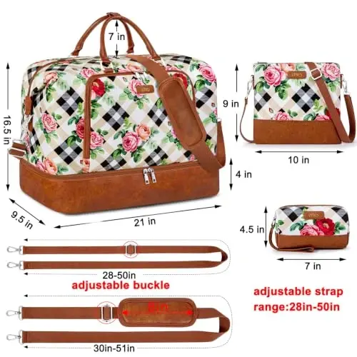TIBES Kadınlar için Seyahat Hafta Sonu Çantası, Ayakkabı Bölmeli Gece Çantası | Spor, Seyahat, Hastane, İş Gezisi için 3'lü Büyük Seyahat Duffel Çantası, El Çantası, Islak ve Kuru Ayrımı, Suya Dayanıklı - 6