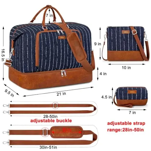 TIBES Travel Weekender Bag for Women, Overnight Bag with Shoe Compartment | 3PCS Large Travel Duffel Bag for Gym, Travel, Hospital, Business Trip, Carry On Tote, Wet & Dry Separation, Water Resistant - 6
