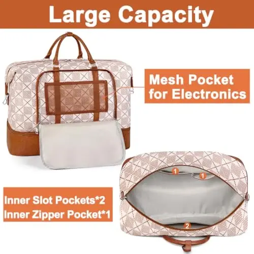 TIBES Travel Weekender Bag for Women, Overnight Bag with Shoe Compartment | 3PCS Large Travel Duffel Bag for Gym, Travel, Hospital, Business Trip, Carry On Tote, Wet & Dry Separation, Water Resistant - 4