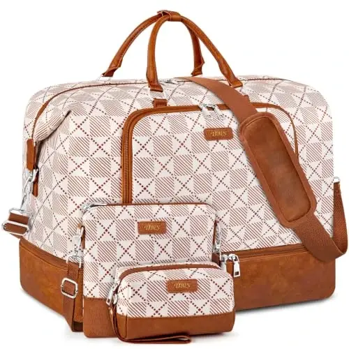 TIBES Travel Weekender Bag for Women, Overnight Bag with Shoe Compartment | 3PCS Large Travel Duffel Bag for Gym, Travel, Hospital, Business Trip, Carry On Tote, Wet & Dry Separation, Water Resistant - TIBES