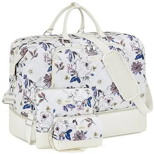 TIBES Travel Weekender Bag for Women, Overnight Bag with Shoe Compartment | 3PCS Large Travel Duffel Bag for Gym, Travel, Hospital, Business Trip, Carry On Tote, Wet & Dry Separation, Water Resistant - TIBES