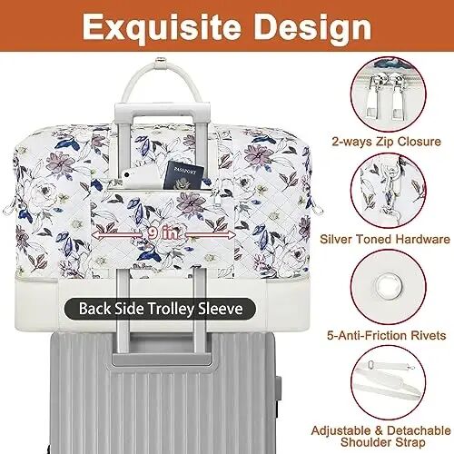 TIBES Travel Weekender Bag for Women, Overnight Bag with Shoe Compartment | 3PCS Large Travel Duffel Bag for Gym, Travel, Hospital, Business Trip, Carry On Tote, Wet & Dry Separation, Water Resistant - 3