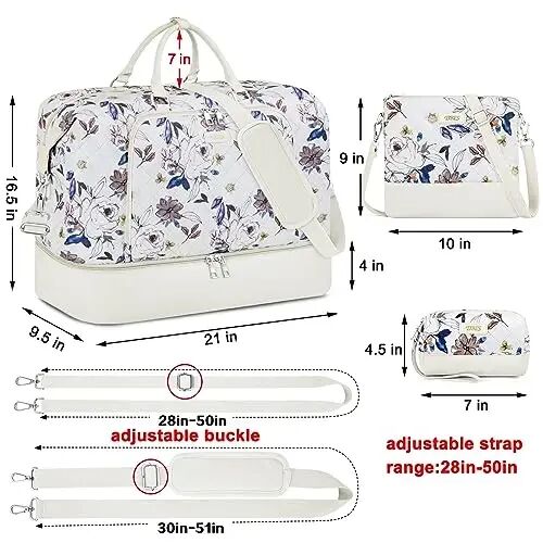 TIBES Travel Weekender Bag for Women, Overnight Bag with Shoe Compartment | 3PCS Large Travel Duffel Bag for Gym, Travel, Hospital, Business Trip, Carry On Tote, Wet & Dry Separation, Water Resistant - 5