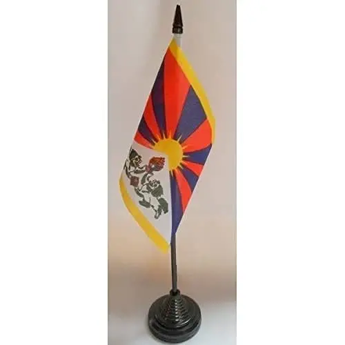 Tibet Stol Bayrog'i 4'' x 6'' - Tibet-Buddist Stol Bayrog'i 15 x 10 sm. - Qora plastik tayoq va asos - AZ FLAG 