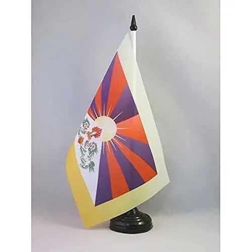 Tibet Table Flag 5'' x 8'' - Tibetan-Buddhist Desk Flag 21 x 14 cm. - Black plastic stick and base - AZ FLAG 