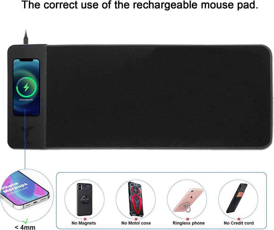 Tiburn Kablosuz Şarj Oyun Fare Altlığı Kauçuk Fare Altlığı 15W Kablosuz Şarj Klavye Altlığı - 10