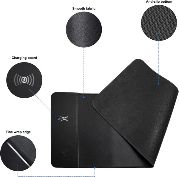 Tiburn Large Wireless Charger Gaming Mouse Pad Rubber Mouse Mat 15W Wireless Charging Keyboard Pad - 12